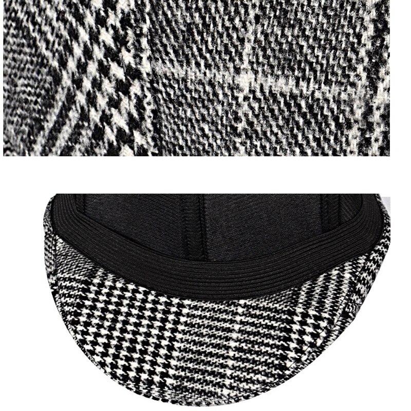 Classic Men's Cotton Plaid Flat Cap Working Driving Irish Ivy Cap Grey Khaki Head 58CM