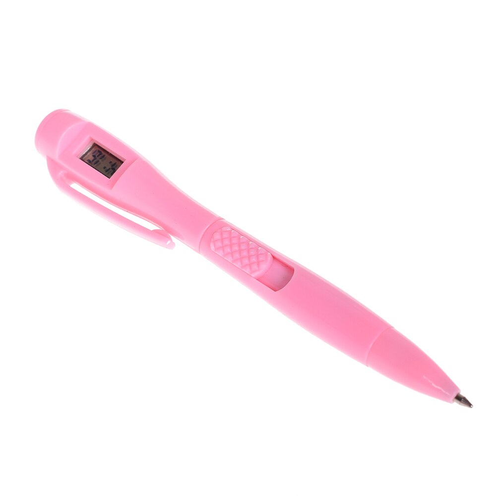 1pc Novelty Ballpoint Pen With Digital Clock Electronic Pen Exam Pens Watch Pen Signature Pen Writing School Stationery Supply: pink