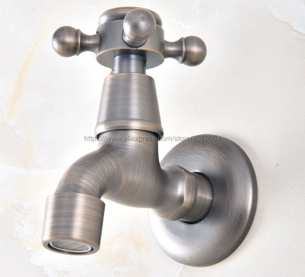 Antieke Bronzen Kruis Handvat Wall Mount Mop Zwembad Water Tap Kraan Enkel Handvat Koud Water Kraan Nav350