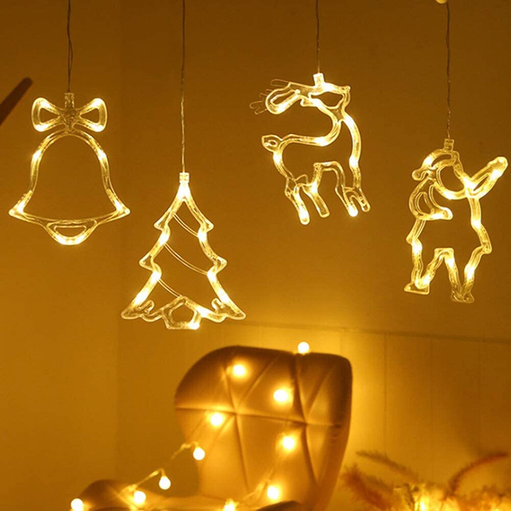 LED Christmas Curtains Light Sucker Window Hanging Lamps Xmas Tree Deer Bells Star Fairy Lights for Home Year Wedding Decor
