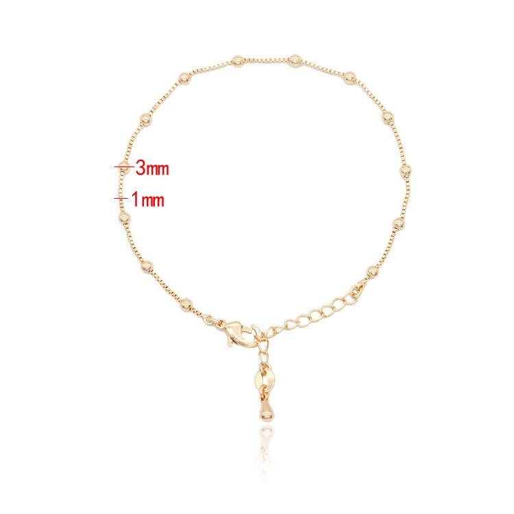 2 uds. De bolas de 3MM de grosor, 1MM, 24K, Color dorado, latón, acabado, pulsera, cadena para el tobillo, para DIY, fabricación de joyas, accesorios: Chain Bracelet