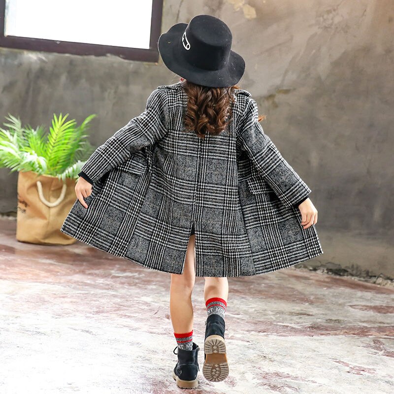 Ins calda delle ragazze cappotto Di Lana 5-13 anni di età di modo Coreano esterno del rivestimento delle ragazze di primavera e autunno lungo di lana cappotto ispessimento trincea