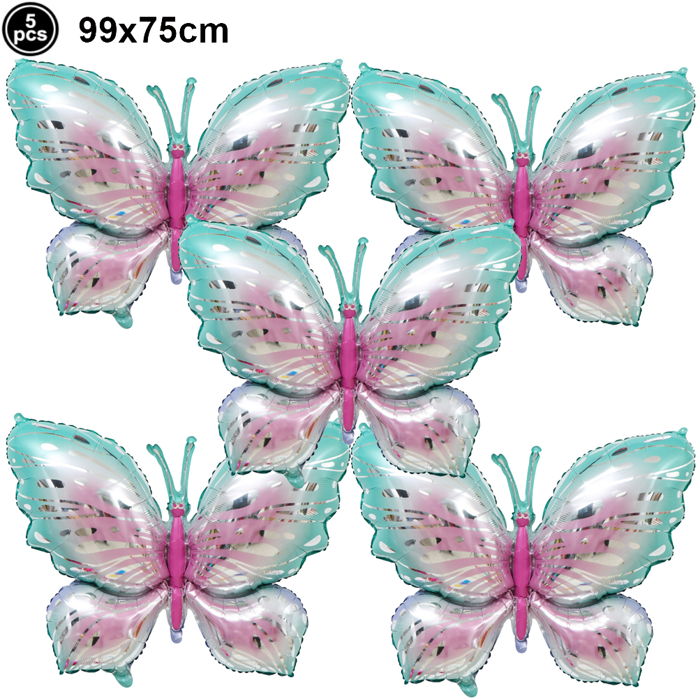 5 uds. Globos coloridos de papel de aluminio con forma de mariposa, globos con temática de mariposa, decoraciones para de cumpleaños, boda, Baby Shower