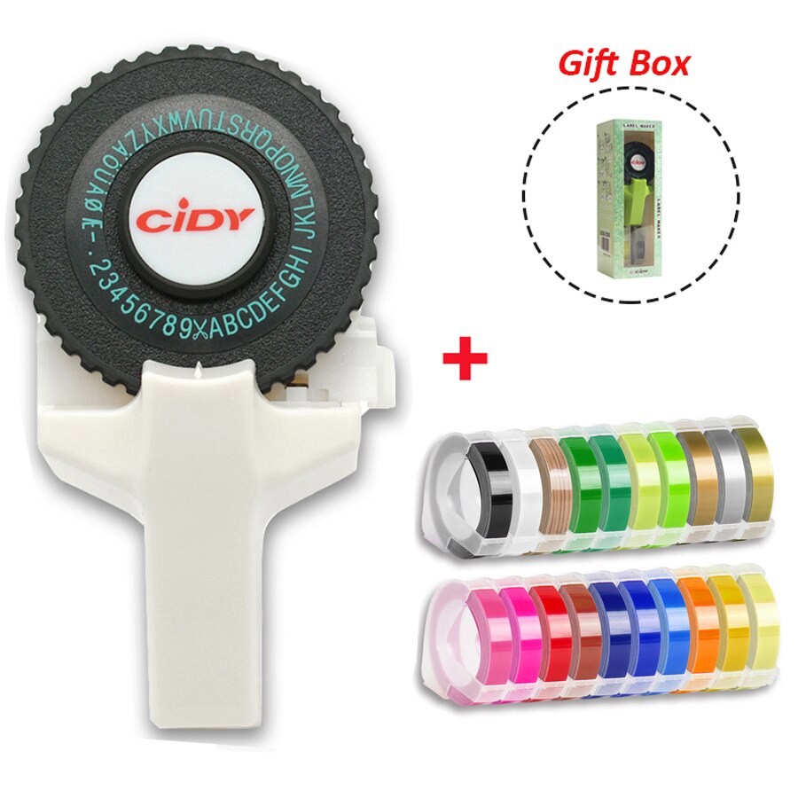 Motex E101-Máquina Manual para hacer etiquetas CIDY, máquina de grabado C101, 20 cintas (9mm x 3mtrs): White