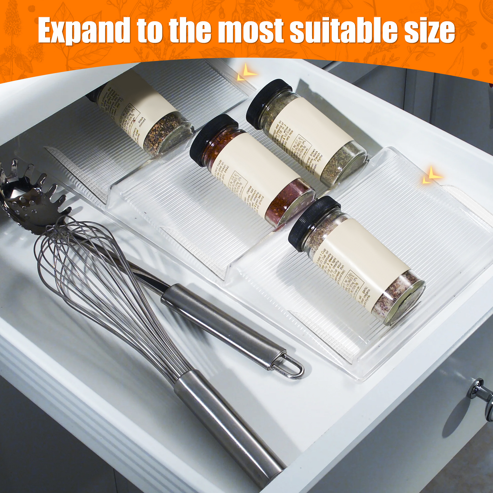 3 Tiles Telescopic Spice Drawer Rack Large-Capacity Acrylic Storage Tray Kitchen Versatile Drawer Organizer for Reasoning Jar