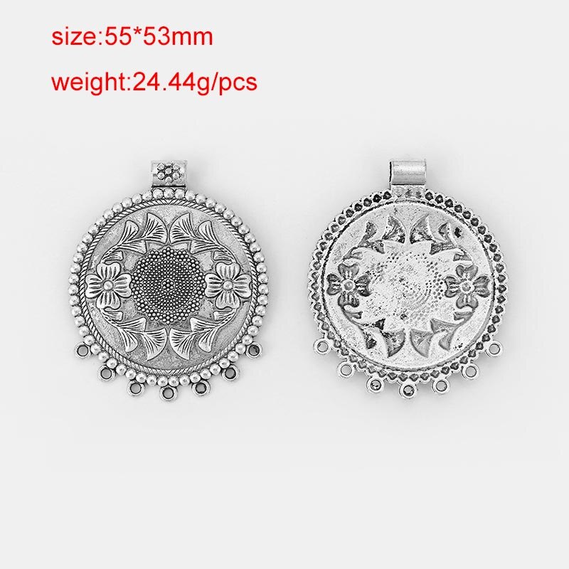 2pcs Ethnic Large Pendant Jewelry Embossed Flower Boho Bohemia Necklace Pendant Connector For Tassel Pendant Jewelry Findings: 9