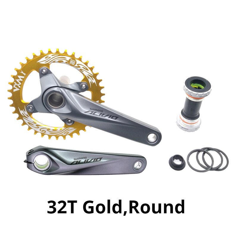 Shimano Alivio M4050 bike bicycle mtb crankset with VXM 96BCD Round Narrow Wide chainring 32T 34T 36T 38T Round with BB52: 32T Gold Round
