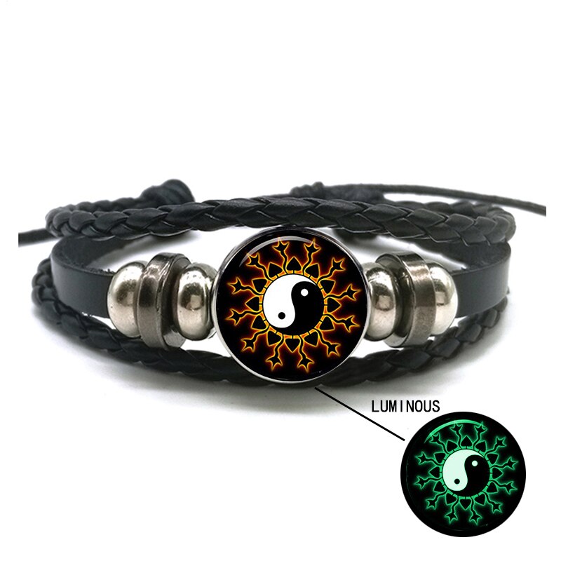 Leucht Yin Yang Geflochtene Leder Armbinde Jahrgang Tai Chi Kung Fu Zeichen Druckknopf Armbinde Männer Frauen Handgemachte Accessoires: Größe 5
