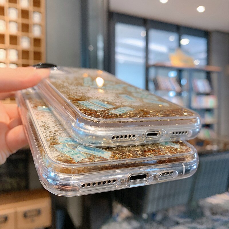Quicksand Shining Dynamic Dollar Liquid Phone Case For iPhone 7 8 Plus XR XS Max 11 Hard PC Bling Glitter Back Cover Coque Capa