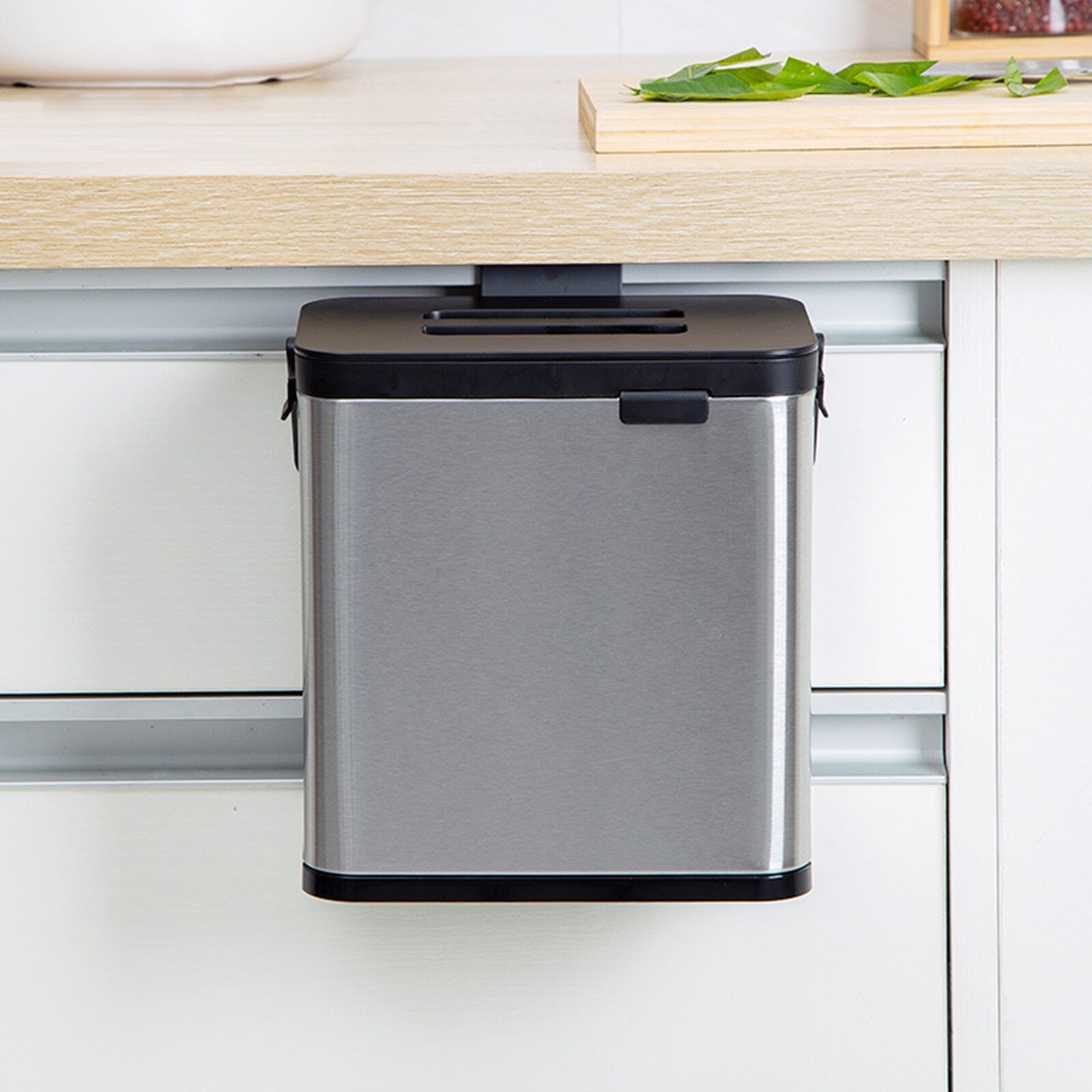 4L Kitchen Door Hanging Trash Can Under Sink Garbage Can Waste Basket RV Bedroom Camping Mounted Recycle Bin Waste Basket