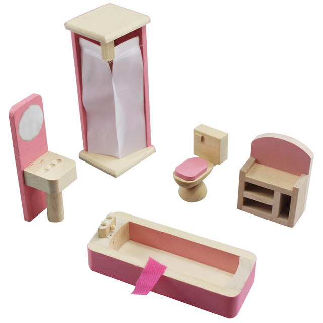 Wooden Delicate Dollhouse Furniture Toys Set Pretend Play Simulation Furniture Toy Dressed Pretend Dolls: 5pcs