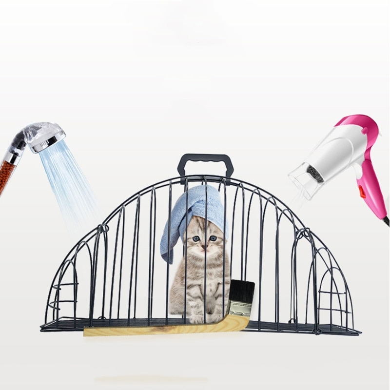 Cage de lavage en métal Anti-griffes pour chaton, 2 portes, léger, douche pour chat, sèche-cheveux, fournitures pour animaux de compagnie