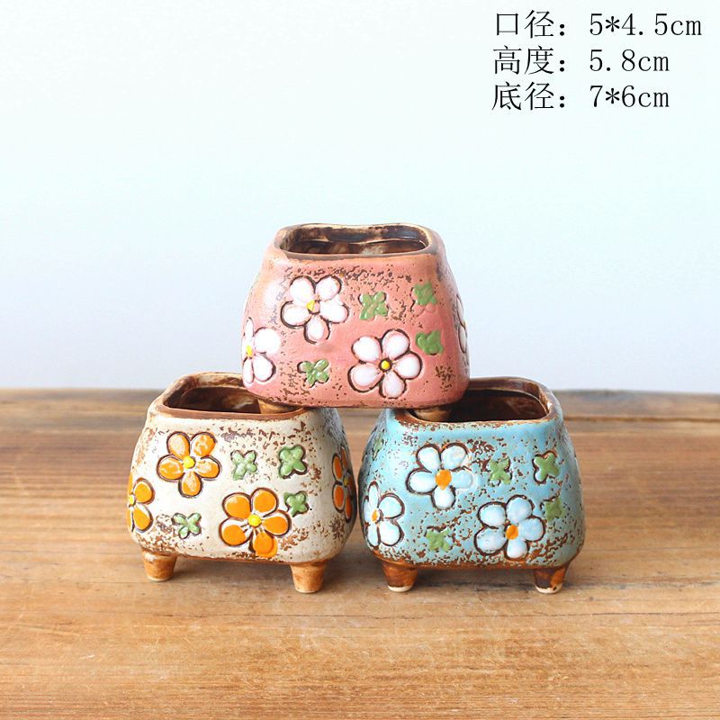 2pcs Korean Hand-painted Succulent Flower Pots Plant Pots Succulent Seedling Pots Sprouting Pot Home Decoration Nursery Pot: D