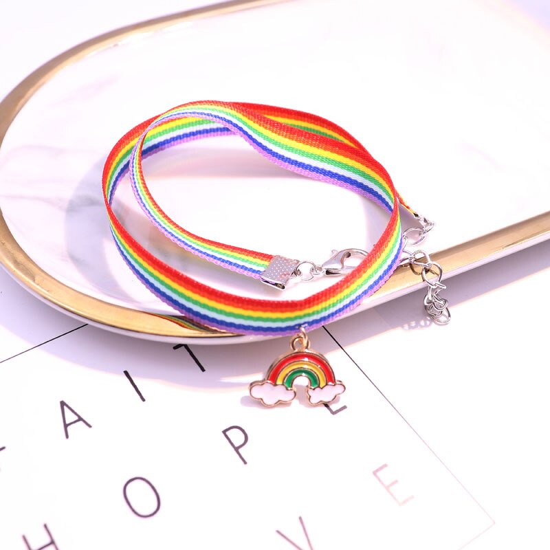 Mulltilayer Hand Braided LGBT Rainbow Bracelet Charms Cute Moon Rainbow Braslet For Women Wristband Accessories Jewelry: Rainbow