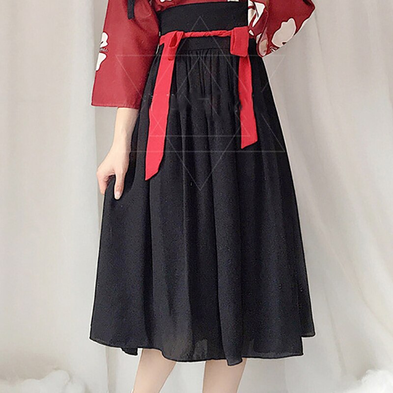 Japanse Kawaii Meisjes Stijl Kimono Jurk voor Vrouwen Bloemenprint Vintage Thee Party Aziatische Kleding Vestidos Japan Yukata: Black Skirts / M