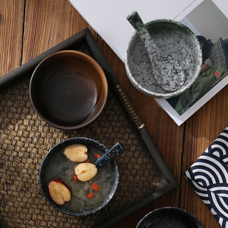 Soup spoon Japanese retro ceramic spoon spoon spoon rice spoon soup eating spoon soup spoon household