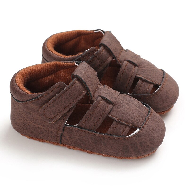 Sommer baby takrenne sandaler lerret baby sko stjerne myk såle krybbe joggesko sandaler sko baby sko 0-18m: C -629- mørkebrune / 7-12 måneder