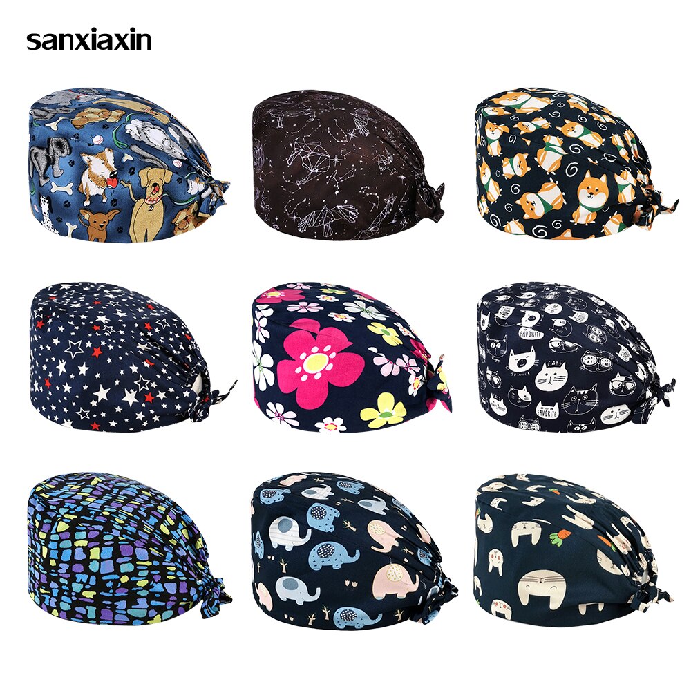 Gorro quirúrgico con estampado de dibujos animados para médico, gorros absorbentes para el sudor, cabeza de enfermera, Baotou, para salón de belleza, tapa de enfermería,