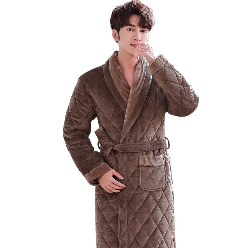 Albornoz acolchado alargado de felpa para hombre, ropa de casa de manga larga, bata gruesa, ropa de invierno, 3XL