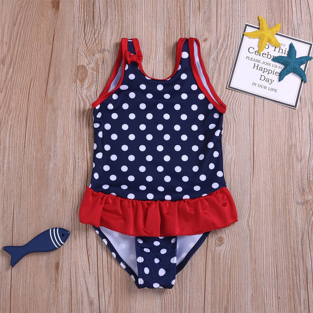 Toddler Infant Baby Girls' Summer Cute Sleeveless Polka Dot Printed Ruffle Sleeveless One-piece Swimsuit Beachwear#p4