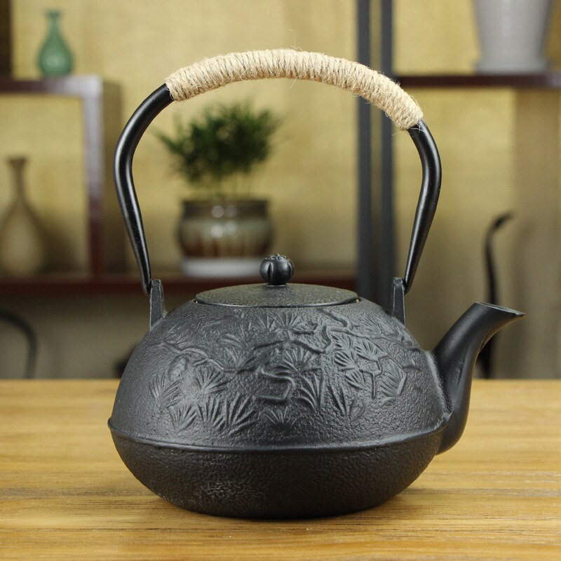 Gjutjärnskruka japansk ren handgjord järnkruka föredrar ögonbrynsspets järntekanna obestruken järnkruka clearance blomma svart 1.2l: K