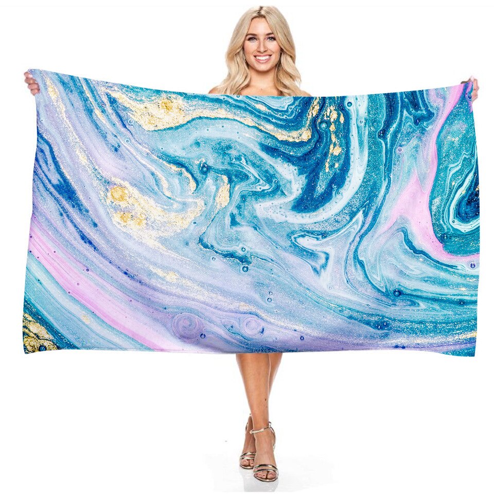 Zwemmen Handdoek Stof Zand Gratis Multifunction Strand Handdoeken Gradiënt Marmering Patroon 3D Digital Print Beach Quik Droog Microfiber
