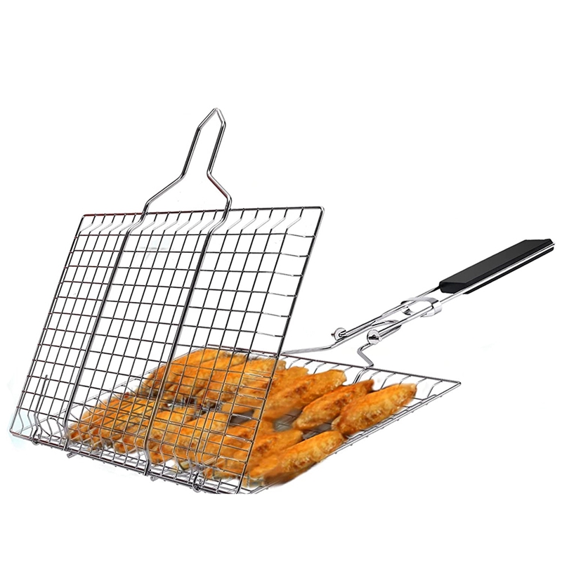 Grill Accessories,Grill Basket,Grill Rack,Portable Folding Stainless Steel Fish Grilling Basket with Removable Handle