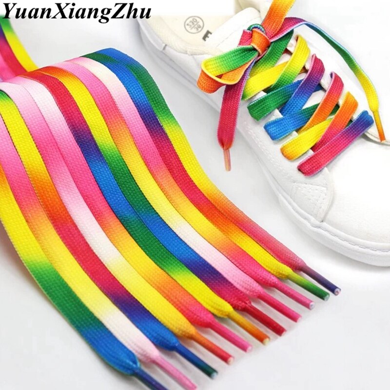 1 paar Bunte Schnürsenkel Regenbogen Gradienten Druck Flache Leinwand Schuh Spitze Schuhe lässig Chromatische Farbe Schnürsenkel 80CM/100CM/120CM BC-1
