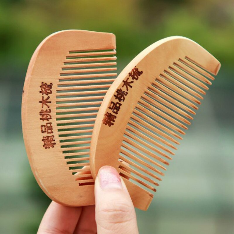 1Pcs Peach Wood Comb Flower Painted Anti-Static Natural Head Massage Comb Handmade Wooden Hair Comb Hair Styling Tools For