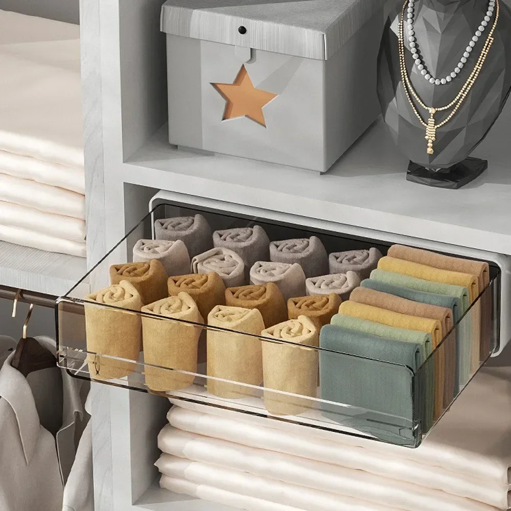 Under Desk Drawer Organizer Wardrobe Storage Transparent Drawing Box Self-Adhesive Hidden Undertable Drawers Office Table Locker