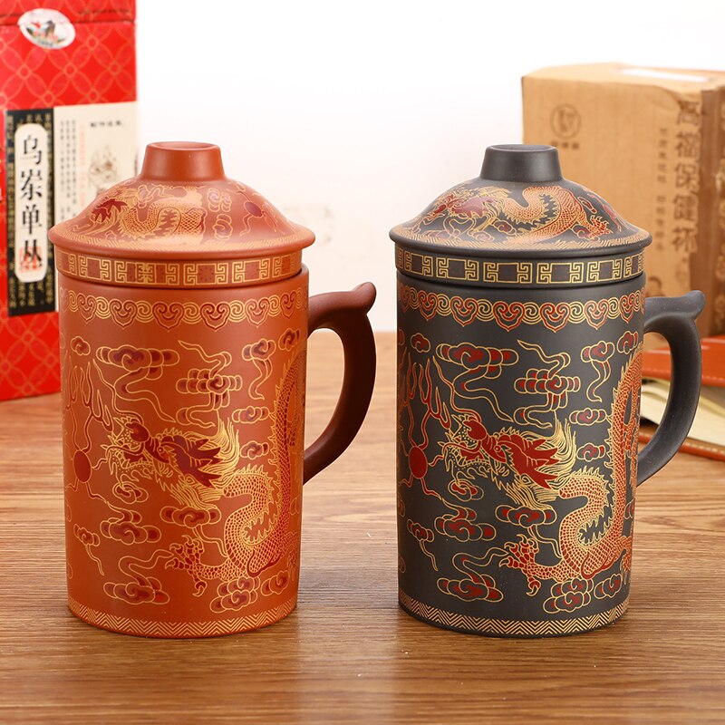 Wasser Tasse Drachen aufbringen Tee Zubehör Lila Sand Getränk Kung Fu Tee Schwarz/verrotten 400ML China Keramik Tee schüssel Becher Tasse