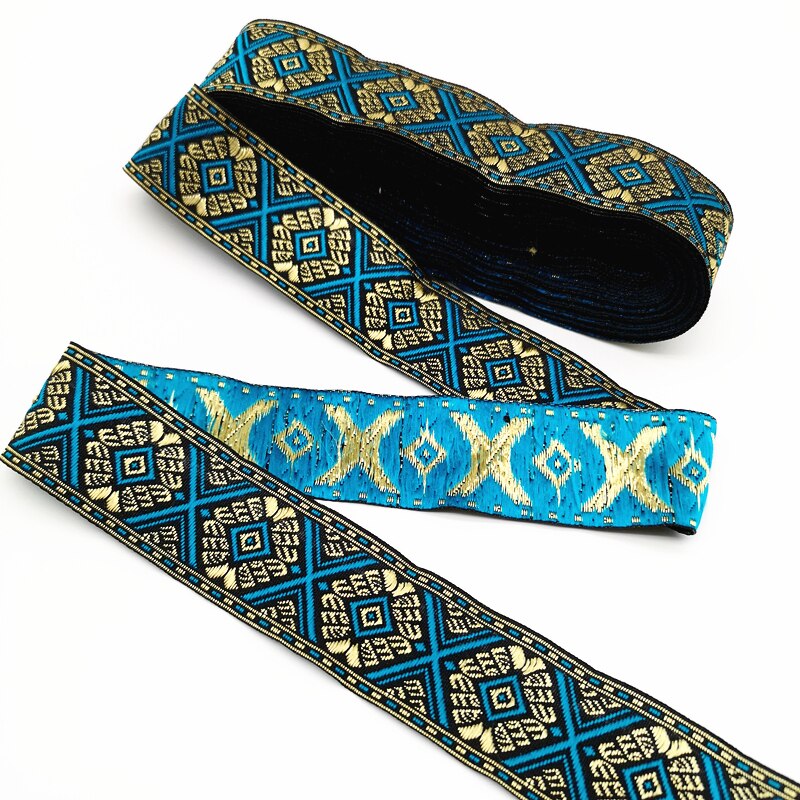 Cinta de encaje bordado Estilo Vintage étnico de 3 yardas, recorte de encaje bohemio, accesorios para bolsa de ropa DIY, tela bordada #4349: Lake Blue