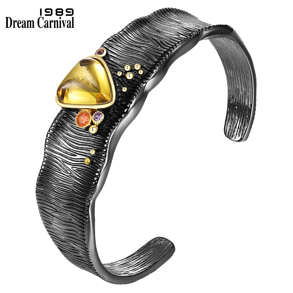 Dreamcarnival 1989 recém chegados grande manguito pulseira & pulseira para mulher preto zircônia de ouro barroco festa deve ter jóias wb1254g: Default Title