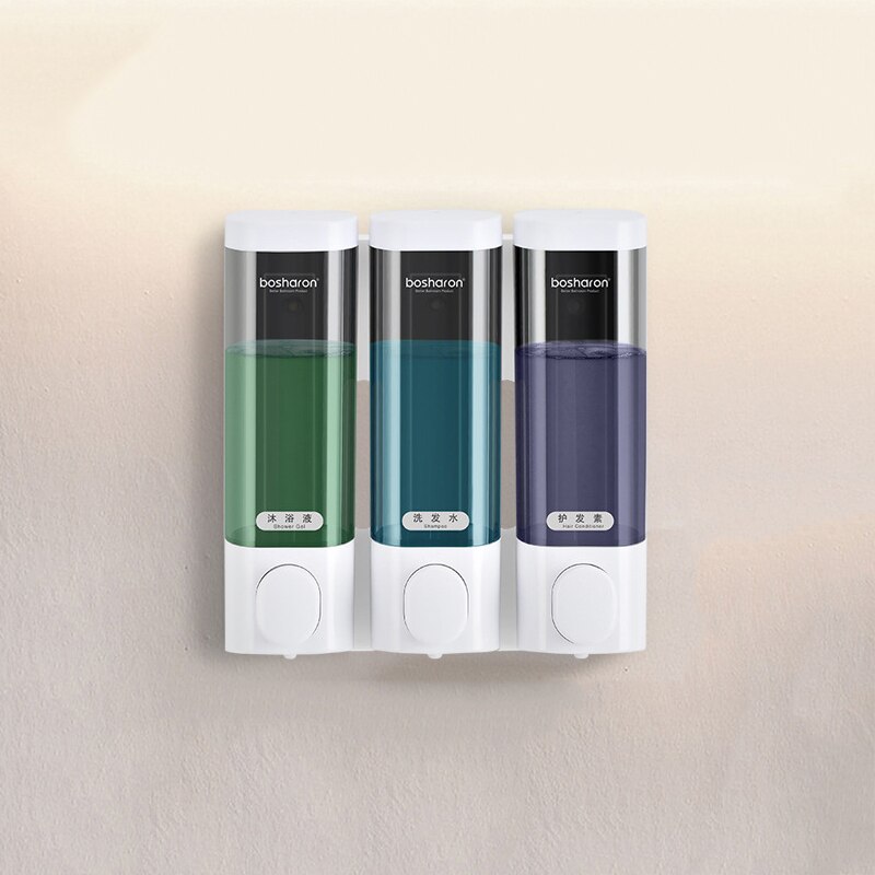Wall-mounted Liquid Soap Dispensers Touch Bathroom Shampoo Dispenser For Shower Body Wash Kitchen Hand Sanatizer Container: white 3 grid