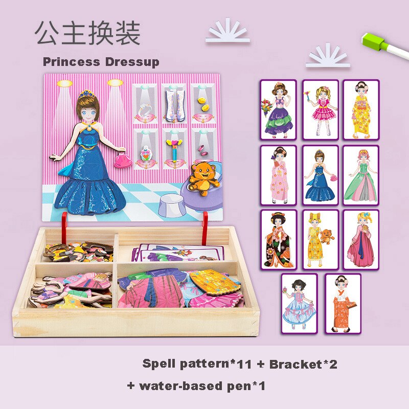 Kids Magnetic Puzzle Jigsaw Traffic Change Face Game Double-Sided Drawing Board Baby Early Education Toys For Children: Princess-Dressup