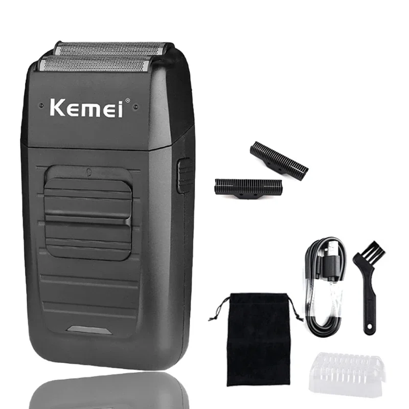 Kemei KM-1102 Wiederaufladbarer Akku-Rasierer für Männer, Zwilling-Klinge-Rasierer mit hin- und hergehendem Bart, Gesichtspflege, multifunktionaler stärker Trimmer: Beige