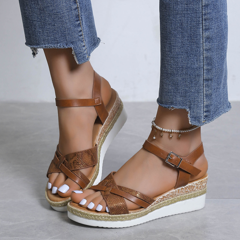 Zomer Sleehak Sandalen Voor Vrouwen Gesp Band Platform Rome Sandalen Vrouw Open Teen Dikke Bodem No-Slip Sandalias Mujer Plus Size: Chocolade / 40