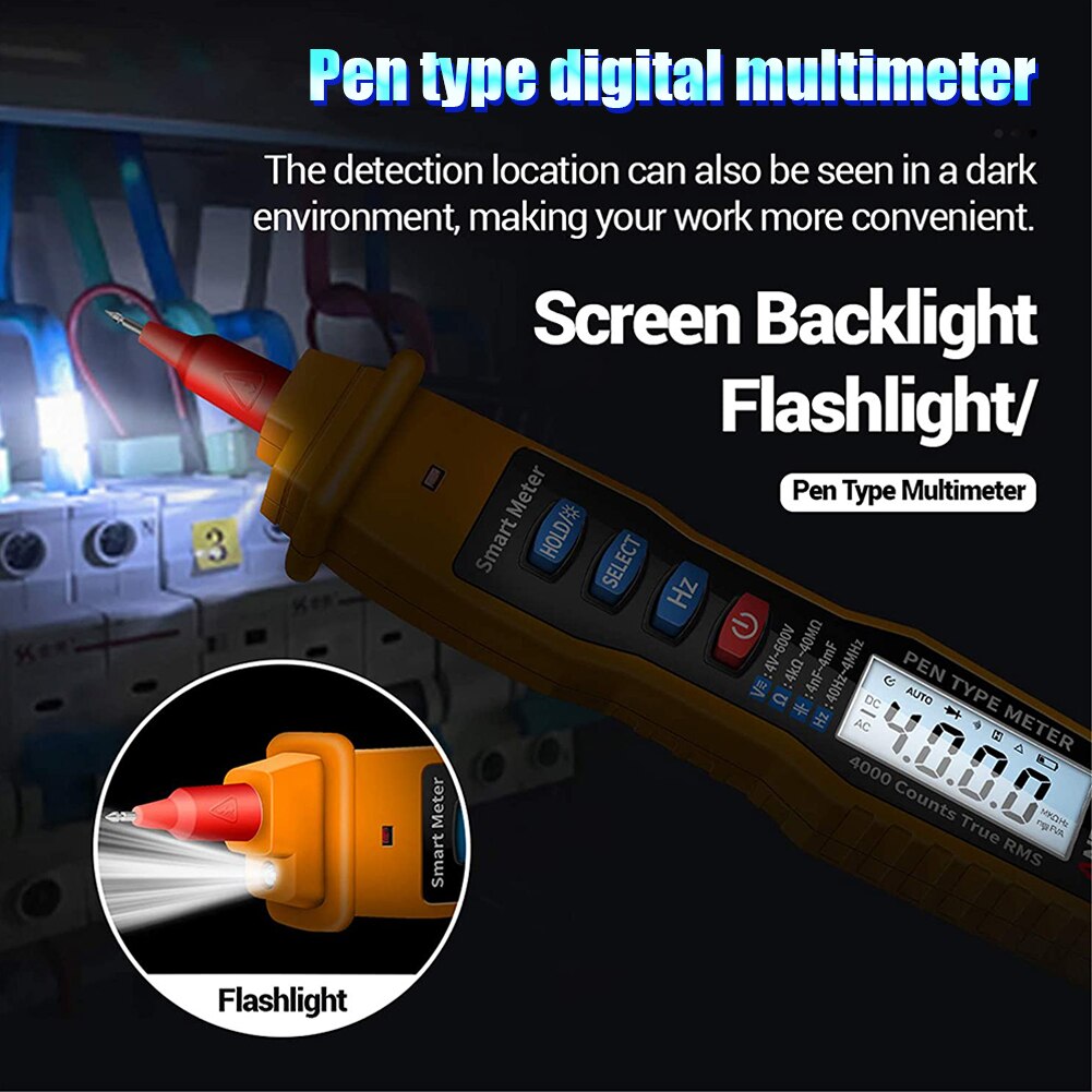 A3002 Multimètre à Stylo 4000 Compteurs Multimètre Numérique Sans Contact Testeur De Tension AC/DC / Diode / Test De Continuité Avec Lampe De Poche Pour Rétro-éclairage