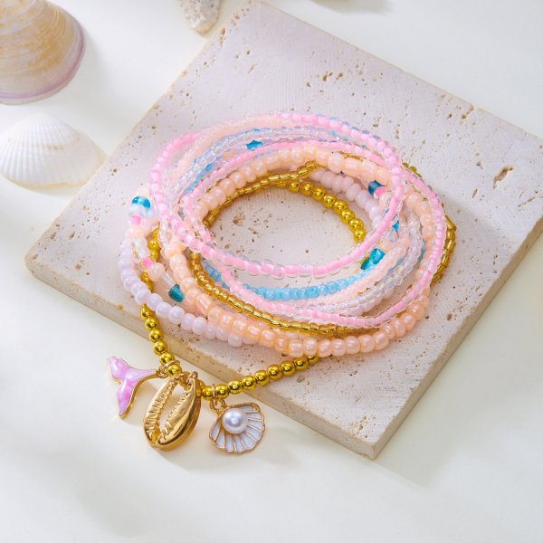 Bohemian Imitation Shell Beads Bracelet For Women Sea Star Turtle Woven Rope Bracelet Handmade Friendship Beach Jewelry: ROSE GOLD COLOR