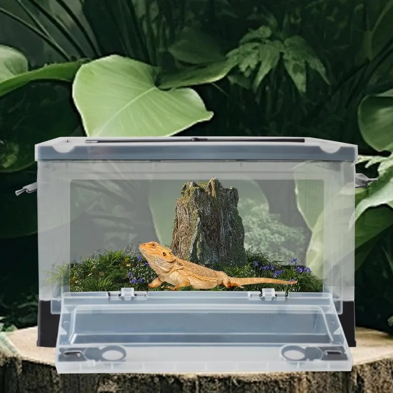 Reptilien-Zuchtgehäuse, Käfige, transparente Amphibien-Lebensraumbox, Reptilien-Futterbox aus Kunststoff für Eidechsen, Bartagamen