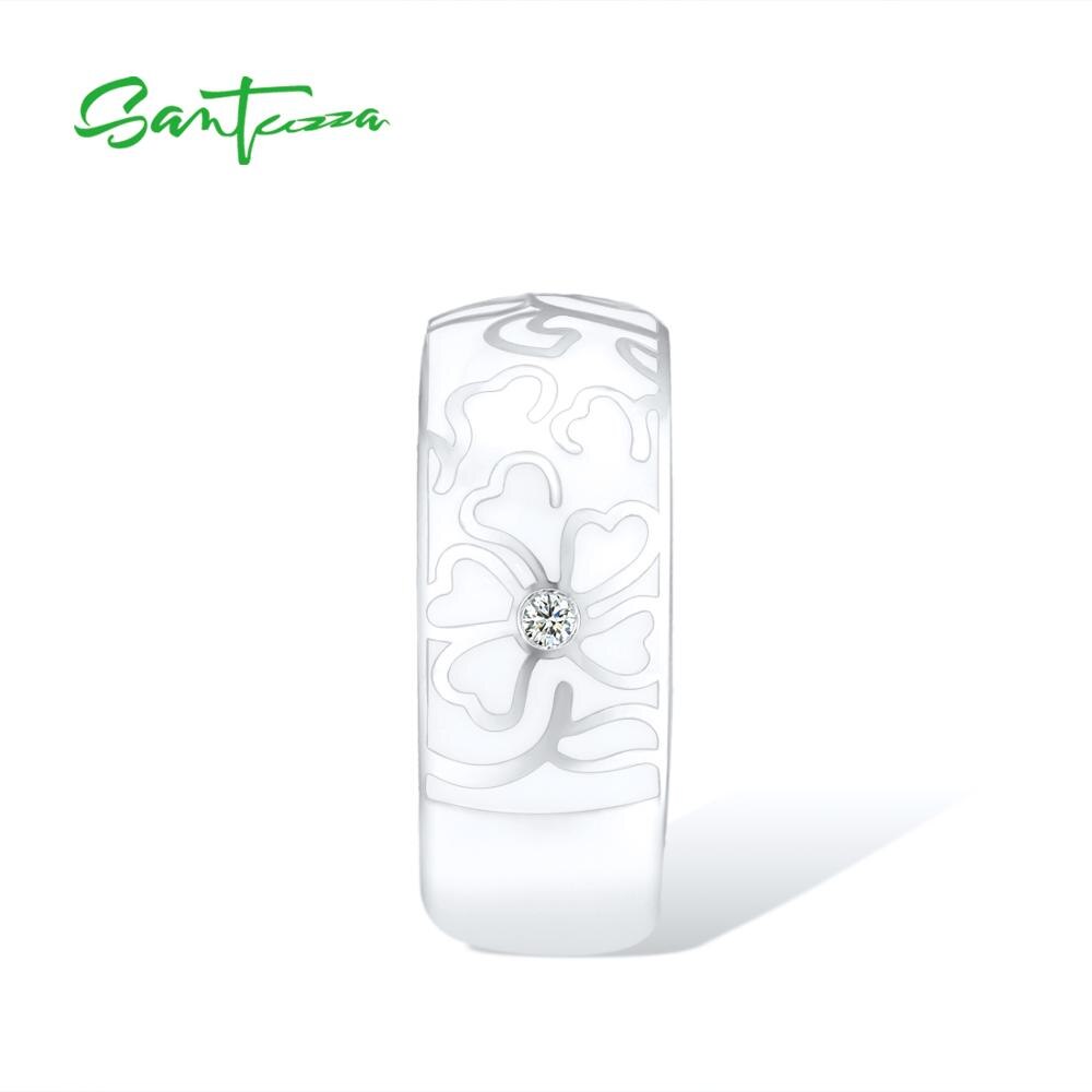 Santuzza anel de prata para mulher autêntico 100% 925 prata esterlina flor branca elegante anel moda jóias artesanal esmalte