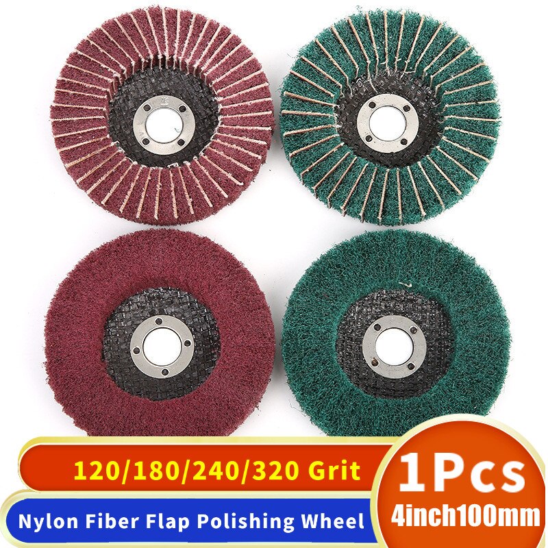 Disco de pulido de aleta de fibra de nailon, disco de fregado no tejido para amoladora angular, 1 pieza, 4 pulgadas, 100mm