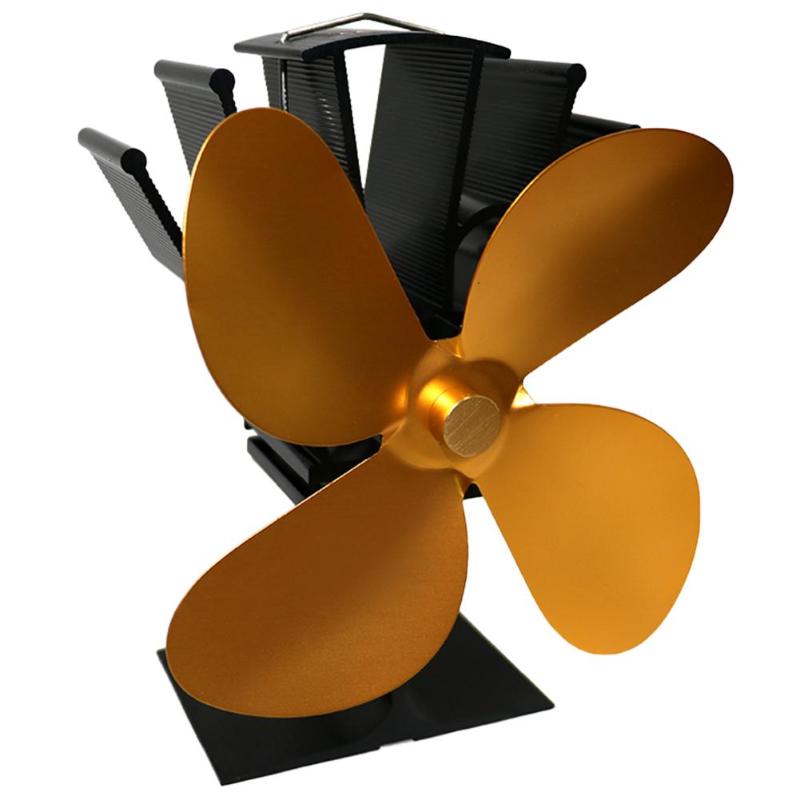 Zwart Haard 4 Blade Warmte Aangedreven Kachel Fan komin Log Hout Brander Eco Vriendelijke Stille Ventilator Thuis Efficiënte Warmteverdeling: Gold