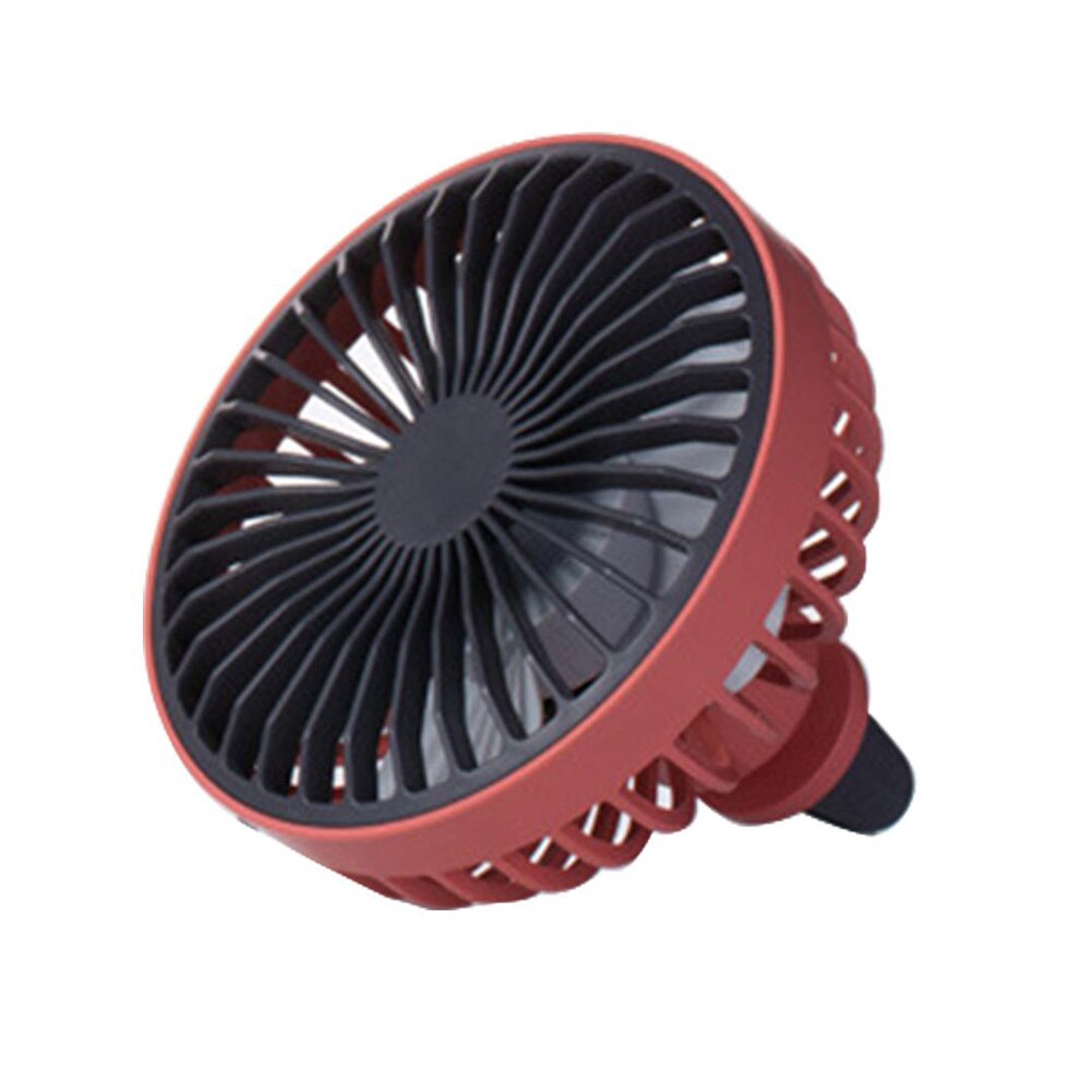Ventilador giratorio de 360 grados para coche, luces LED de colores y potencia USB, ventilador de aire de refrigeración potente montado en la rejilla de ventilación: Rojo