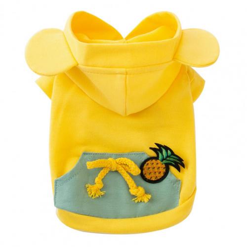 Camiseta con capucha para mascota, camisa transpirable de dos patas para perro, sudadera transpirable de algodón puro informal para animales pequeños: YELLOW / 2XL