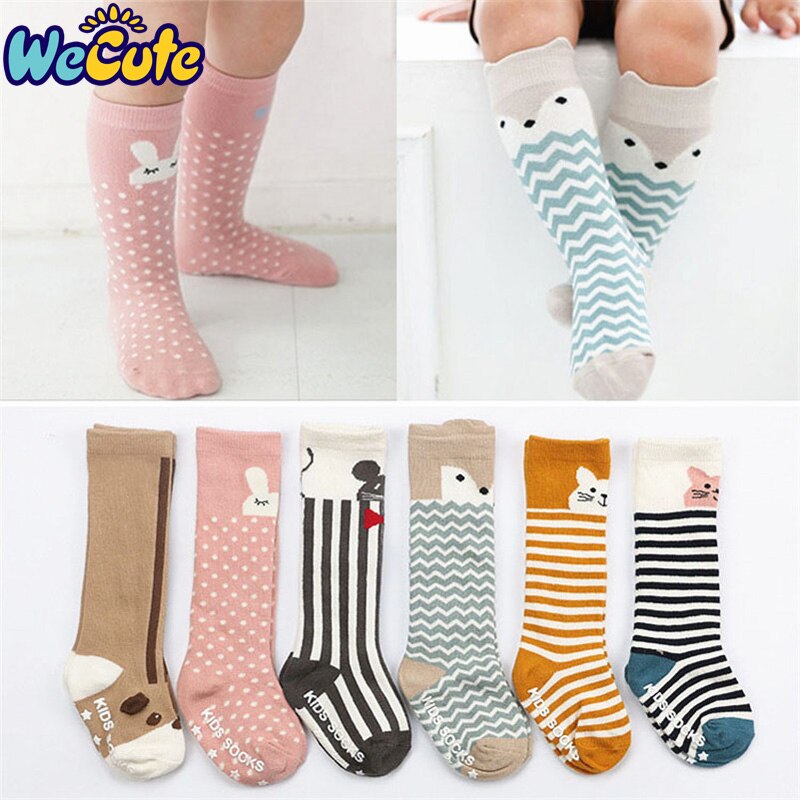 Wecute Baby Sokken Pasgeboren Kids Meisje Jongen Animal Patroon Anti-slip Knie Hoge Sok Vos Leuke Cartoon Kat Katoen sokken baby