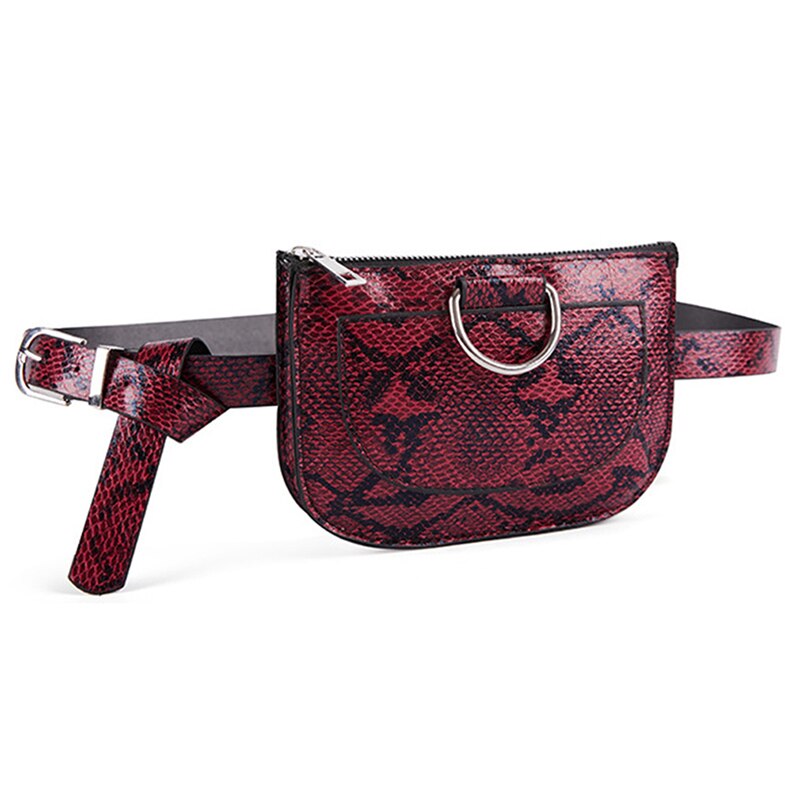 Women Waist Belt Bag Serpentine Vintage Waist Bags Girl Bum Pouch Phone Leather Chest Packss: red