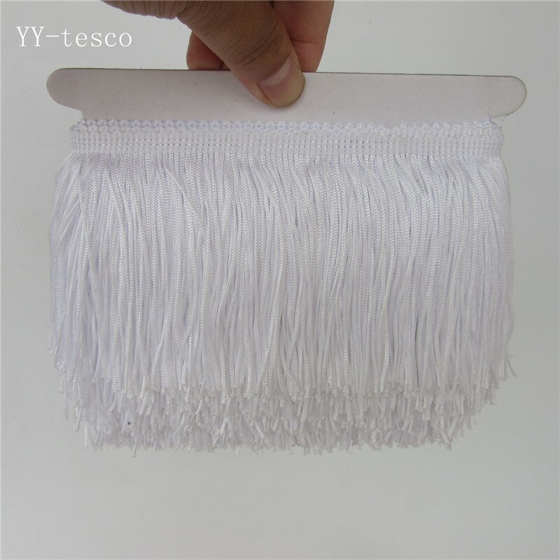 1 yards frynser kvast trimning blonde latin kjole macrame samba danse tøj blonder polyester enkelt bånd 10cm bredde: Hvid