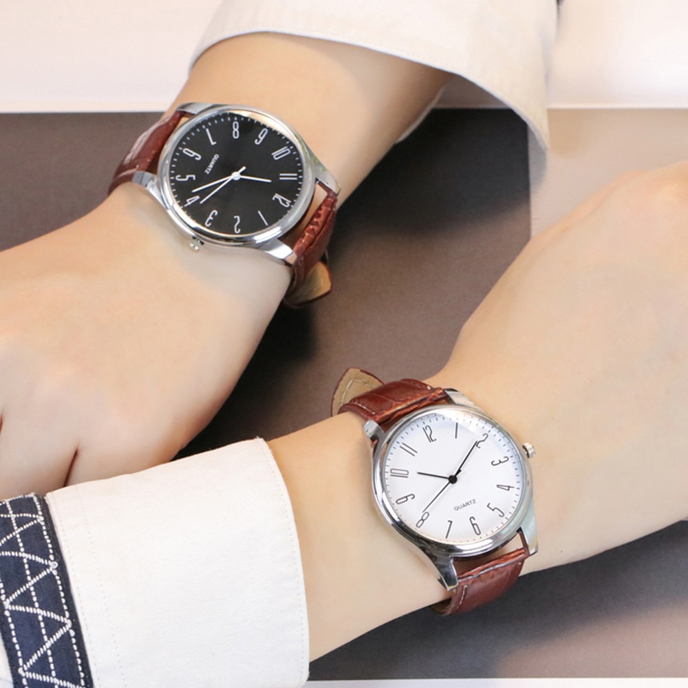 Mens Eenvoudige Zakelijke Mode Lederen Quartz Horloge