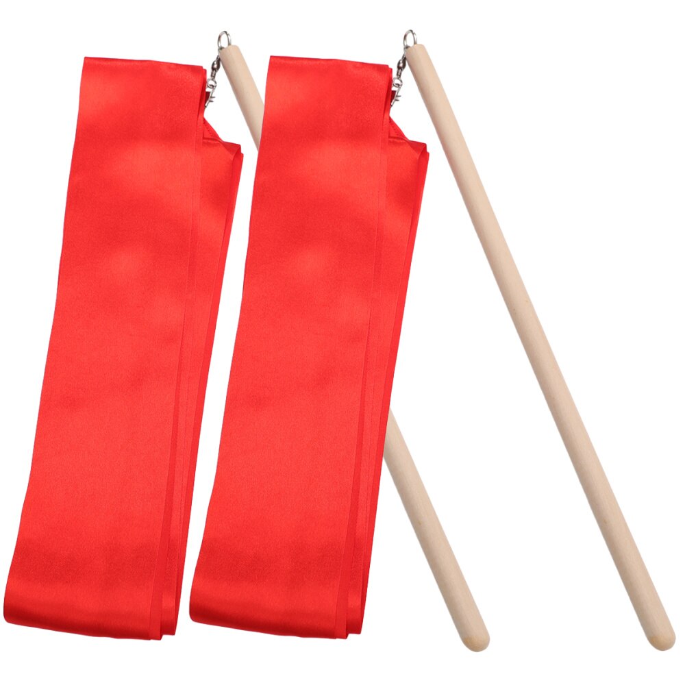 2 Stuks 2M Kleurrijke Ritmische Gymnastiek Lint Gymnastiek Dansen Lint Dansen Streamers Voor Kids Kinderen (Rood): Red